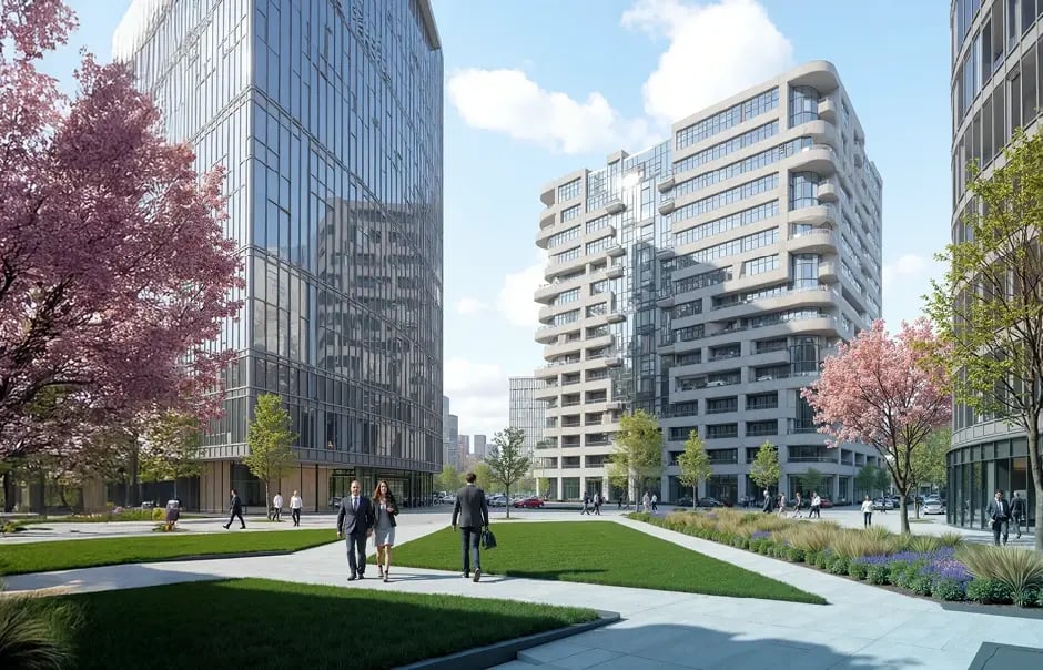 Gepflegte Parkanlage in Frankfurter Wohnviertel.