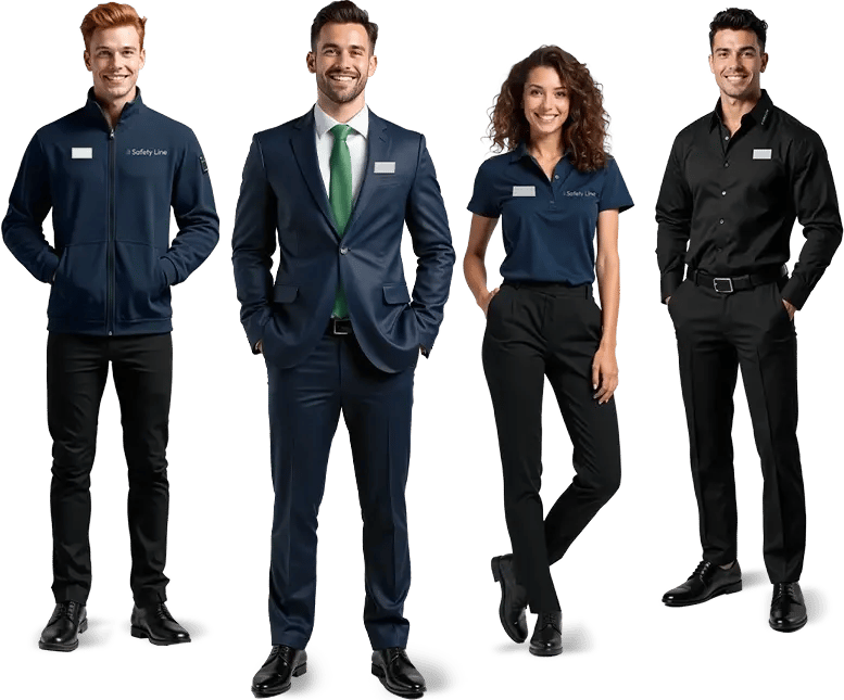 Safety Line Security & Service GmbH employees in service uniforms.