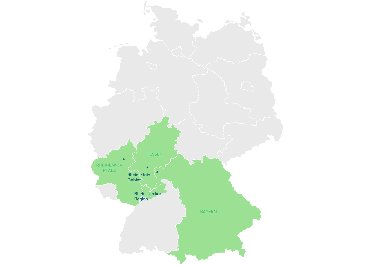 Safety Line Security & Service GmbH Einsatzgebiet Rhein-Main-Gebiet, Frankfurt am Main, Aschaffenburg, Koblenz, Rhein-Neckar-Region Deutschlandkarte Rheinland-Pfalz, Hessen, Bayern, Frankfurt am Main, 