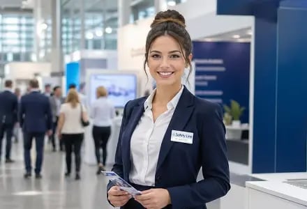 Safety Line Security & Service GmbH Mitarbeiterin als Hostess auf Messe durch die Safety Line Security und Service GmbH