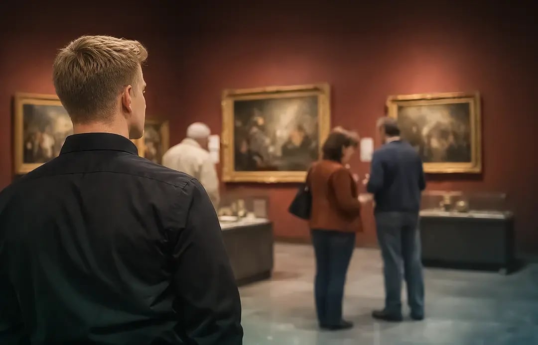 Safety Line Sicherheitsmitarbeiter im Ausstellungsraum eines Museums.