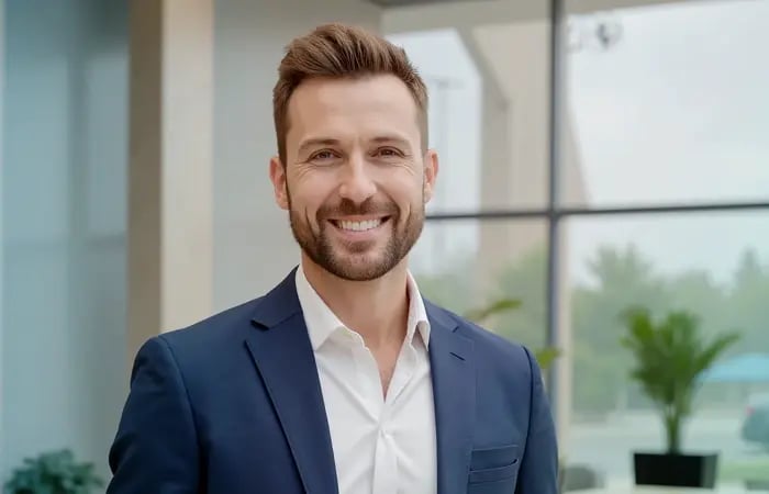 Junger Mann ist Concierge der Safety Line Security & Service GmbH in Frankfurt am Main